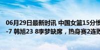 06月29日最新时讯 中国女篮15分惨负比利时：单节被轰20-7 韩旭23 8李梦缺席，热身赛2连败