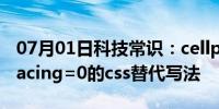 07月01日科技常识：cellpadding=0 cellspacing=0的css替代写法