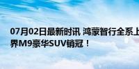 07月02日最新时讯 鸿蒙智行全系上半年交付19.42万辆 问界M9豪华SUV销冠！