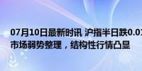 07月10日最新时讯 沪指半日跌0.01% 下跌个股超2900只 市场弱势整理，结构性行情凸显