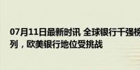 07月11日最新时讯 全球银行千强榜：中国四家银行稳居前列，欧美银行地位受挑战