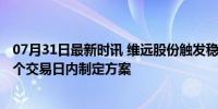 07月31日最新时讯 维远股份触发稳定股价措施启动条件 10个交易日内制定方案