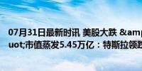 07月31日最新时讯 美股大跌 &quot;七巨头&quot;市值蒸发5.45万亿：特斯拉领跌超12%