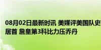 08月02日最新时讯 美媒评美国队史TOP5：杜兰特力压甜瓜居首 詹皇第3科比力压乔丹