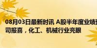 08月03日最新时讯 A股半年度业绩预告盘点：合计789家公司报喜，化工、机械行业亮眼