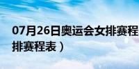 07月26日奥运会女排赛程表决赛（奥运会女排赛程表）