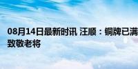 08月14日最新时讯 汪顺：铜牌已满足 没有遗憾了 四战奥运致敬老将