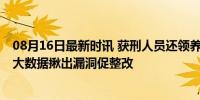 08月16日最新时讯 获刑人员还领养老金？为什么没停发？ 大数据揪出漏洞促整改