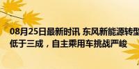 08月25日最新时讯 东风新能源转型缓慢：五品牌销量占比低于三成，自主乘用车挑战严峻