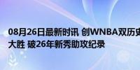 08月26日最新时讯 创WNBA双历史纪录！女库里23 9率队大胜 破26年新秀助攻纪录