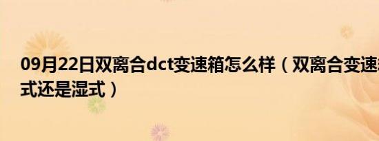 09月22日双离合dct变速箱怎么样（双离合变速箱dct是干式还是湿式）